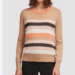 DKNY Women's Striped Sweater - Tan, Pink, Black, White, Orange